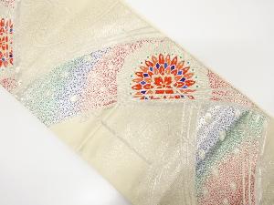 橋に孔雀羽根・華紋模様織り出し　袋帯